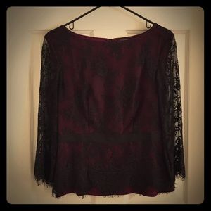 NWOT Ann Taylor Black Lace and Plum Top (Size 2)